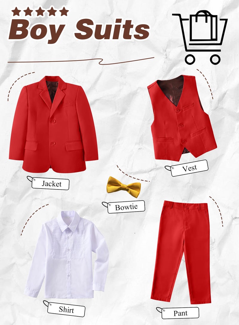 Yanlu Teenager Suits for Boys Christmas Red Slim Fit Wedding Tuxedo Ring Bearer Outfit Kids Prom Dresswear Boy Formal Suit Size 14 - Image 3